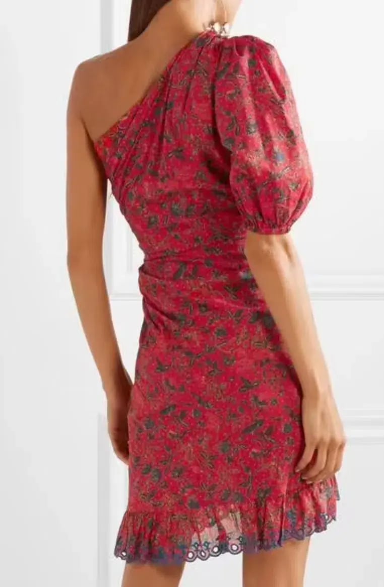 Isabel Marant Etoile Esther One Shoulder Mini Dress Red Size 6 photo 2