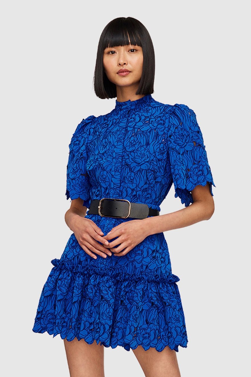 Leo Lin Alice Lace Short Sleeve Mini Dress - Lapis photo 5