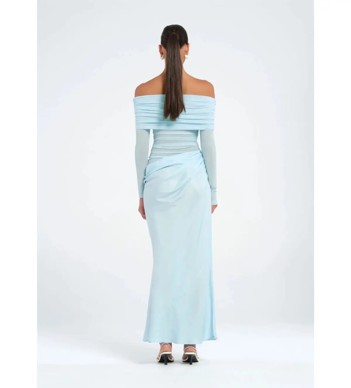 Benni Yasmin Off Shoulder Maxi Dress Baby Blue Size 6 photo 3