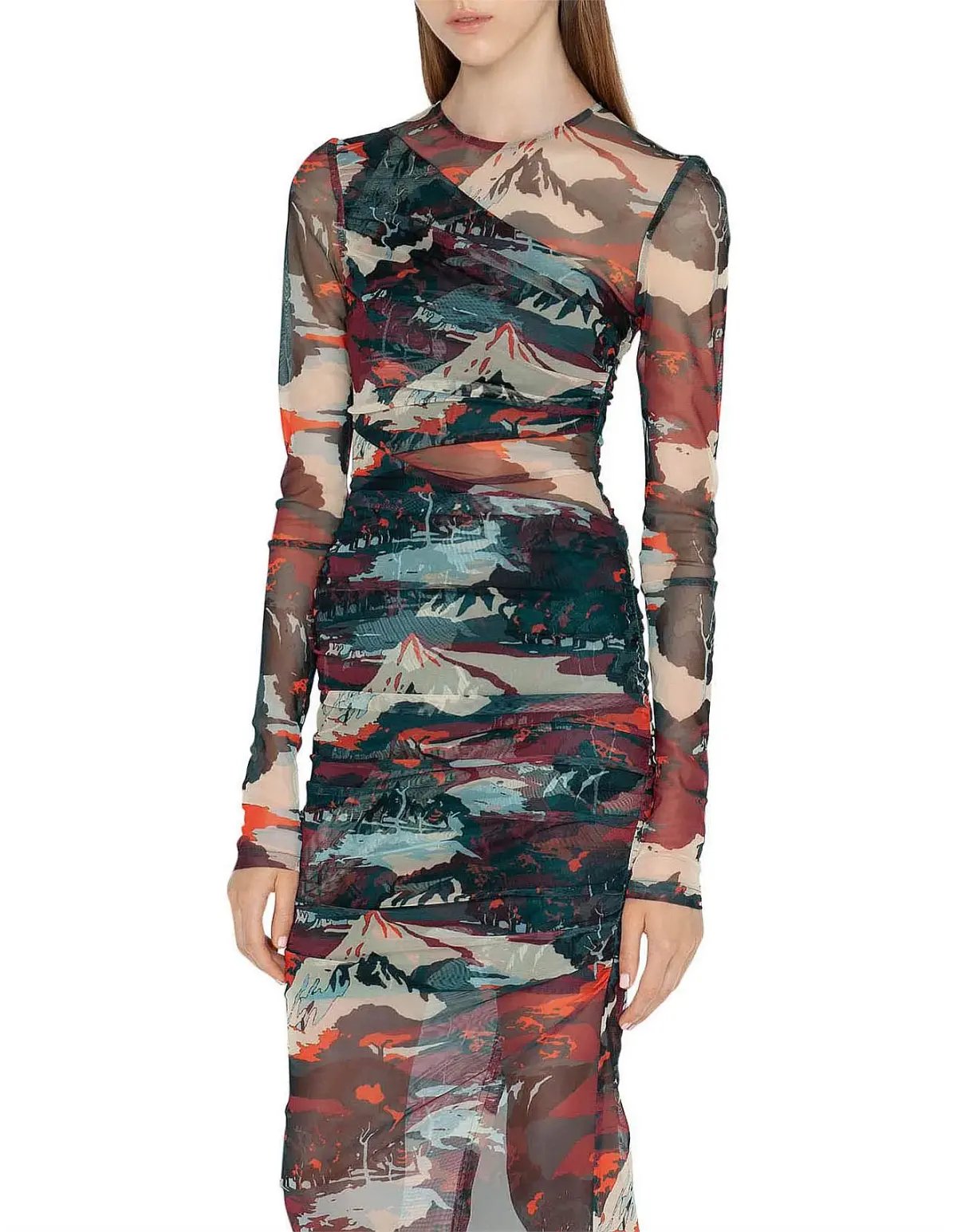 Cue Abstract Landscape Mesh Dress Multi Size AU 12 photo 2