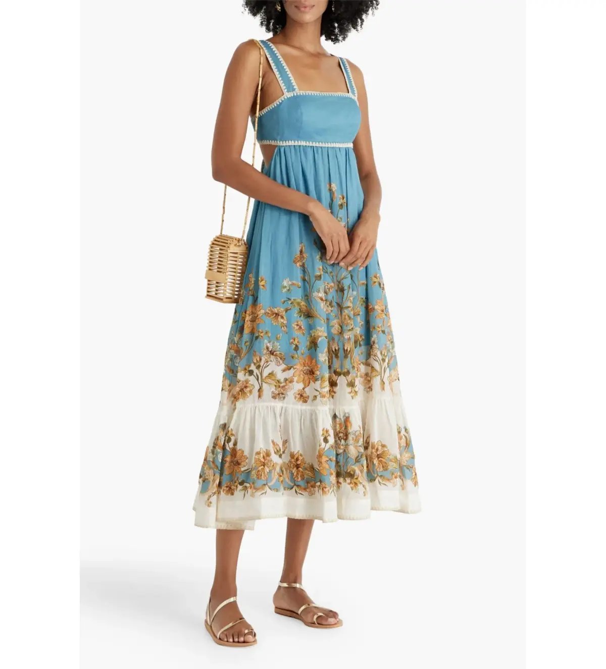 Zimmermann Chintz Tiered Ramie Midi Dress Blue Daisy Size 2 AU 12 photo 2