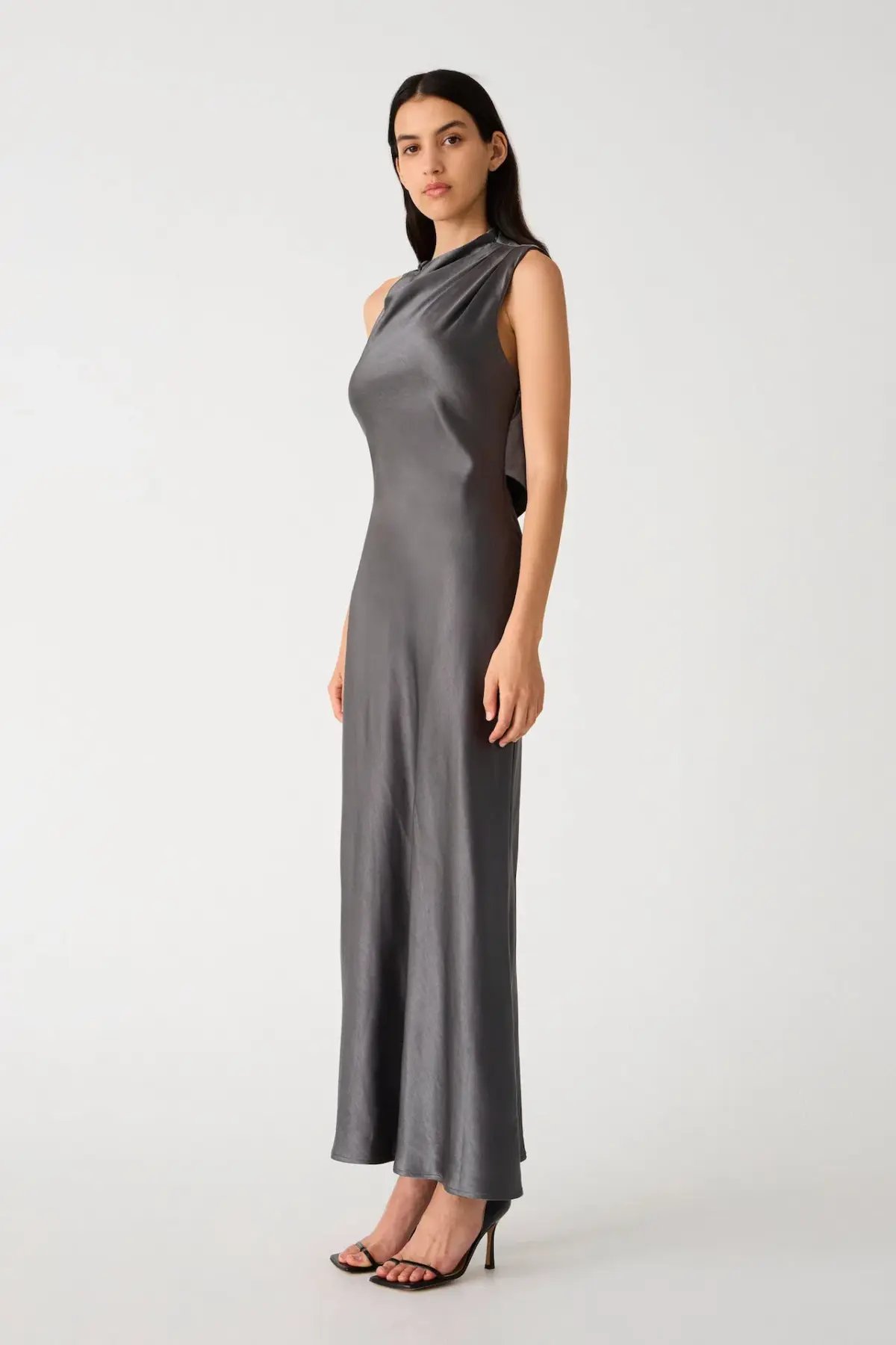 Misha Santana Gloss Satin Maxi Dress in Pewter Size XS / AU 6 photo 2