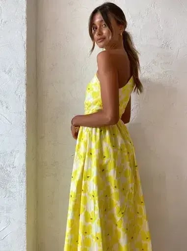 BY NICOLA CANARY BLOSSOM MAXI LINEN DRESS | Size AU 8 photo 5