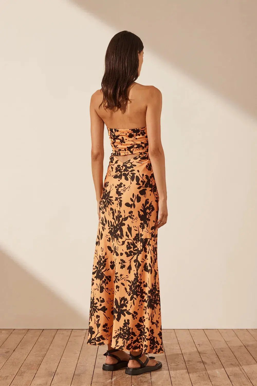 Shona Joy Solare Strapless Cut Out Ruched Midi Dress Floral Size 6 photo 3