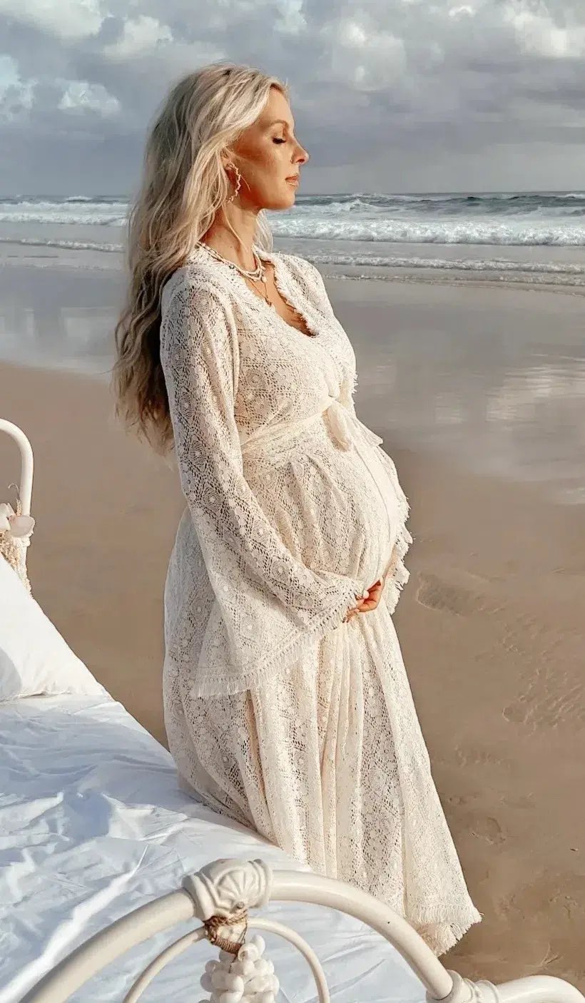 Coven & Co Boho Maternity Pirate Queen Gown Cream  Size L / AU 14 photo 5