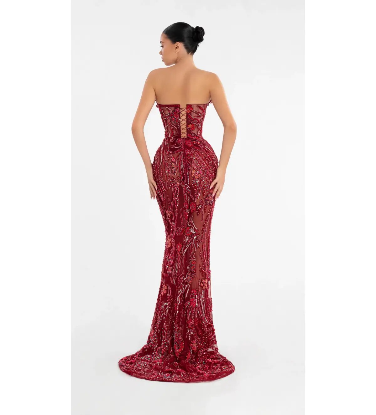 Albina Dyla Long Dress With Flower Embellishment Red Size AU 6 photo 2
