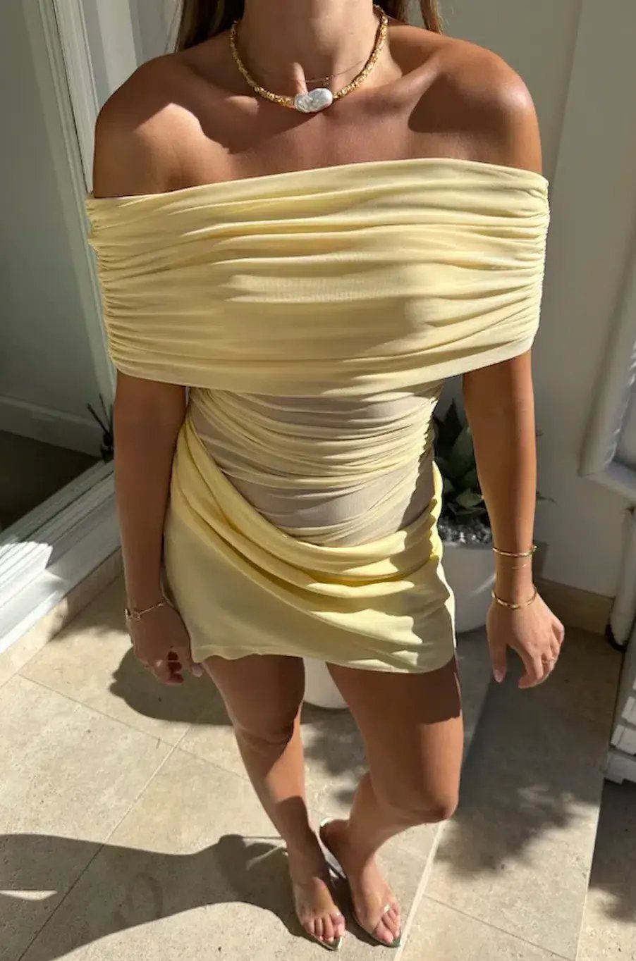 Benni Nico Off Shoulder Mini Dress Butter Size 6 photo 3