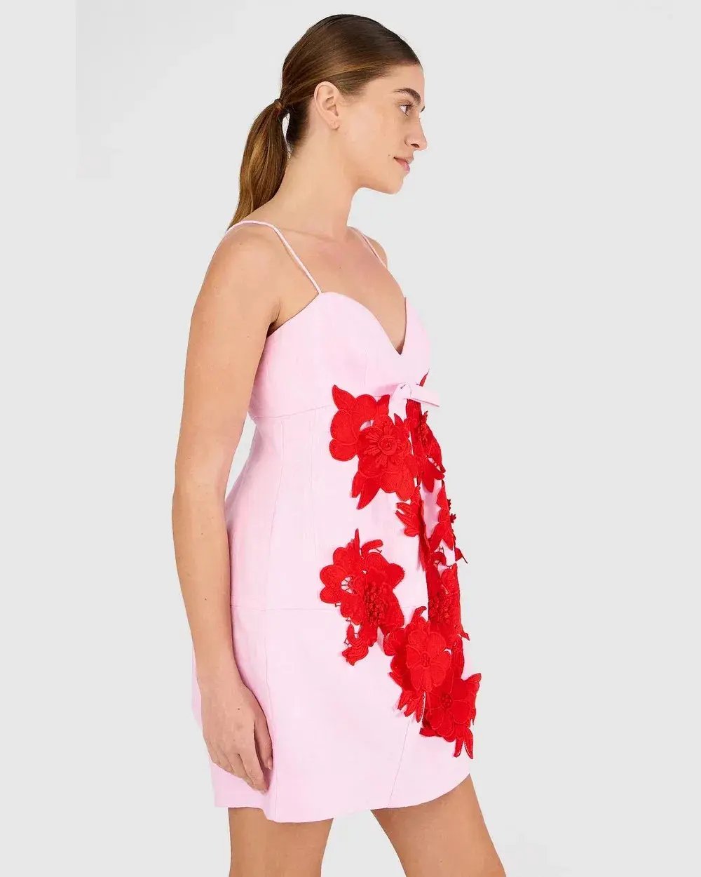 Oroton Contrast 3D Flower Mini Dress Pink Multi Size 14 photo 2