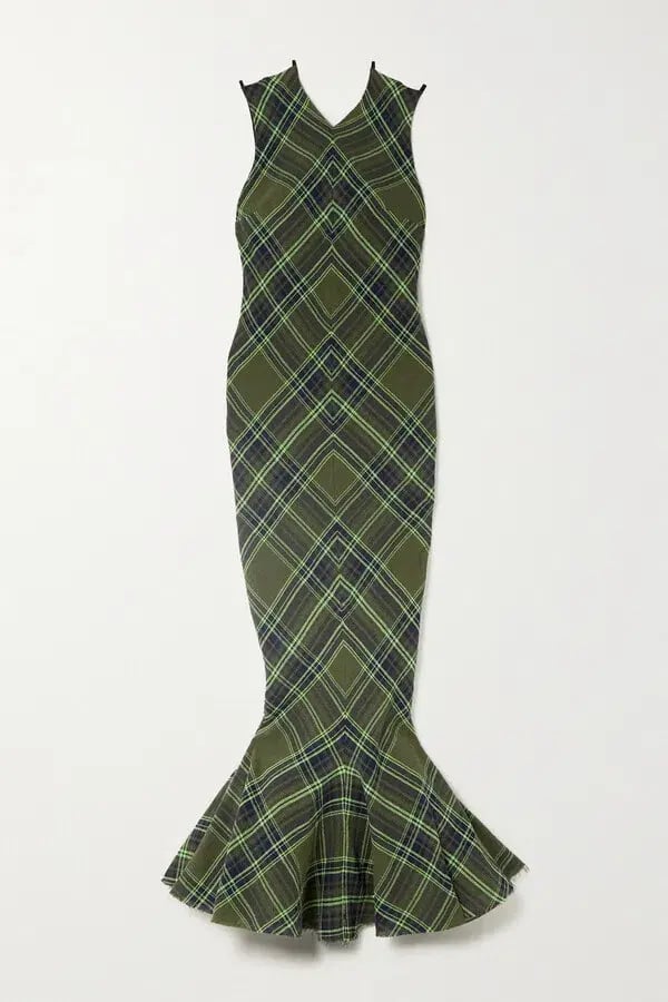 Connor Ives Fluted Checked Cotton Blend Gauze Midi Dress Print Size 6 photo 4