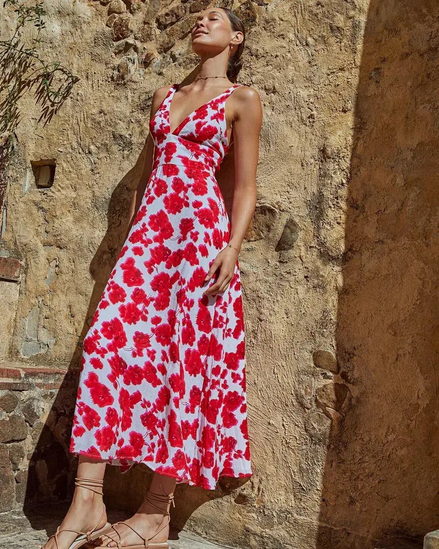 Kookai Bonita Vee Maxi Dress Red Floral Size 38 / AU 10 photo 5