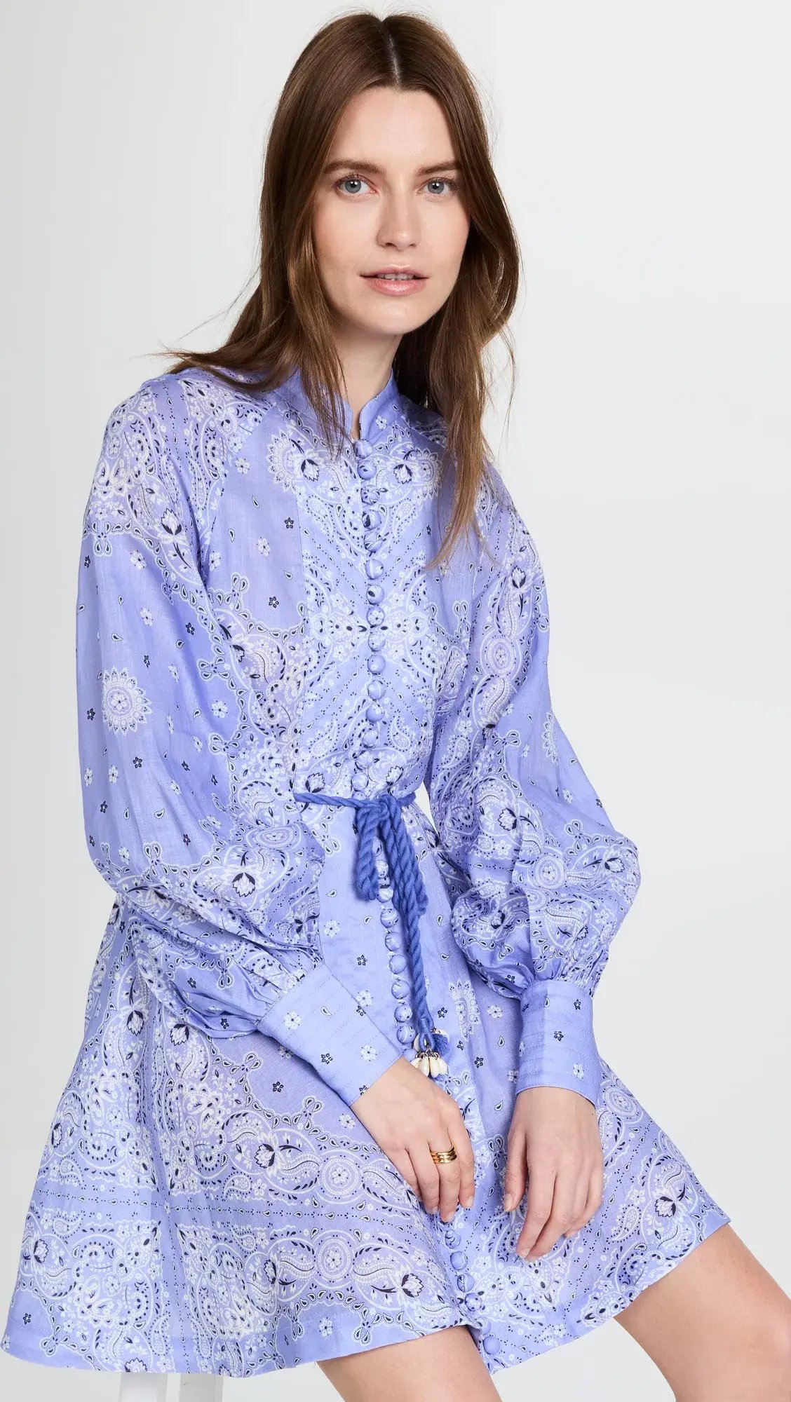 Zimmermann Violet Button Up Mini Dress Cornflower Bandana Size 1 / Au 10 photo 4