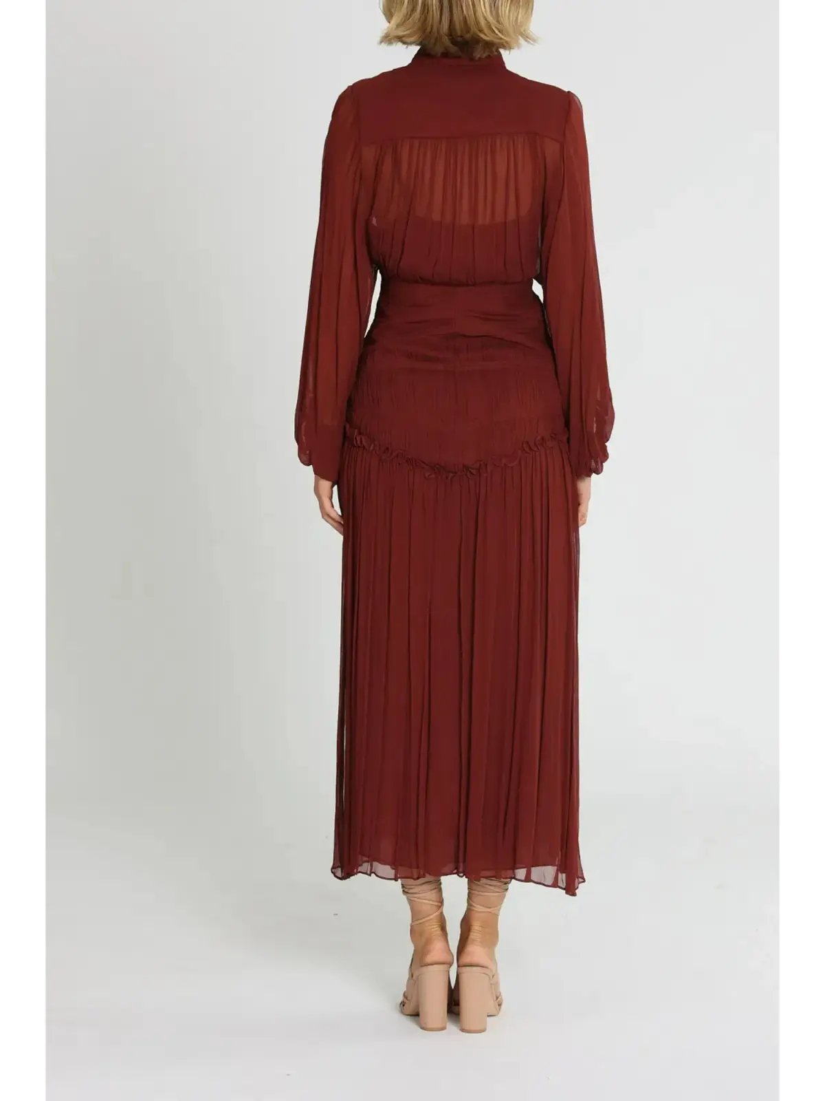 Shona Joy Safira Button Up Ruched Midi Dress in Sangria Size AU 10 photo 3