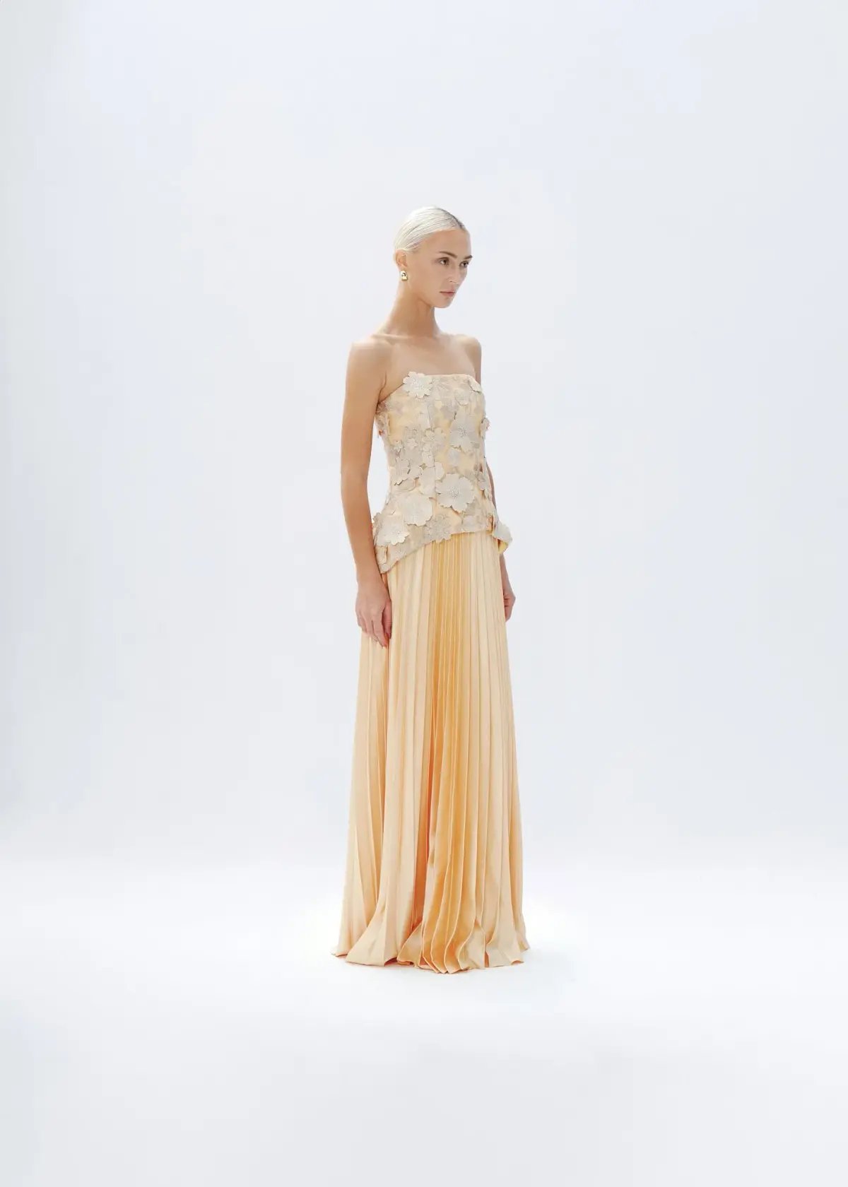 Justin Tong Cascade Pleated Maxi Gown Gold Size AU 14 photo 2