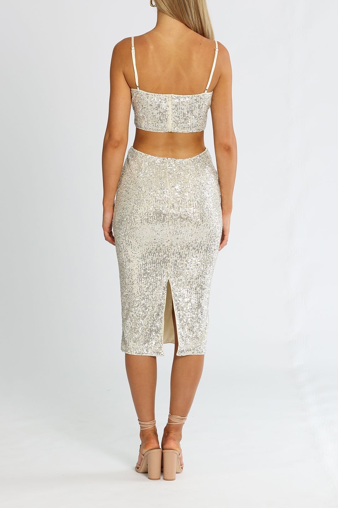 Cut Out Sequin Midi Dress - Silver photo 3