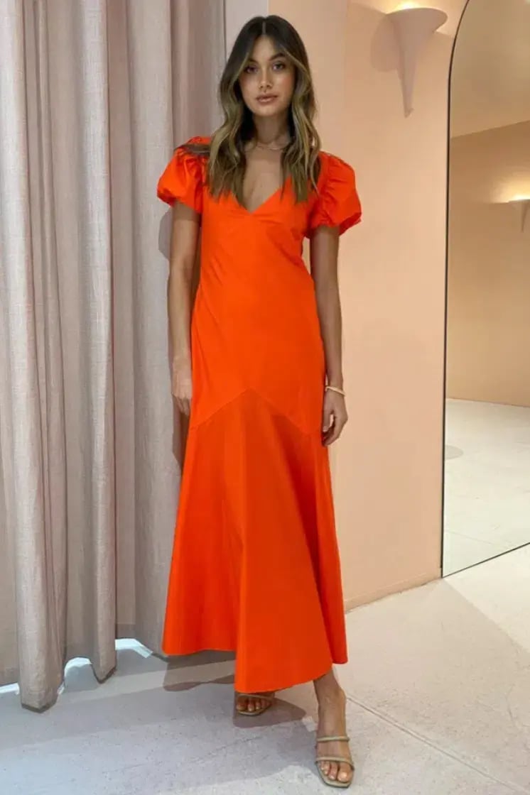 Sir the Label Anja Panelled Midi Dress Mandarin Red Size 10 photo 2