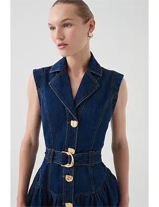 Elena Belted Denim Mini Dress Blue Size 12 photo 5