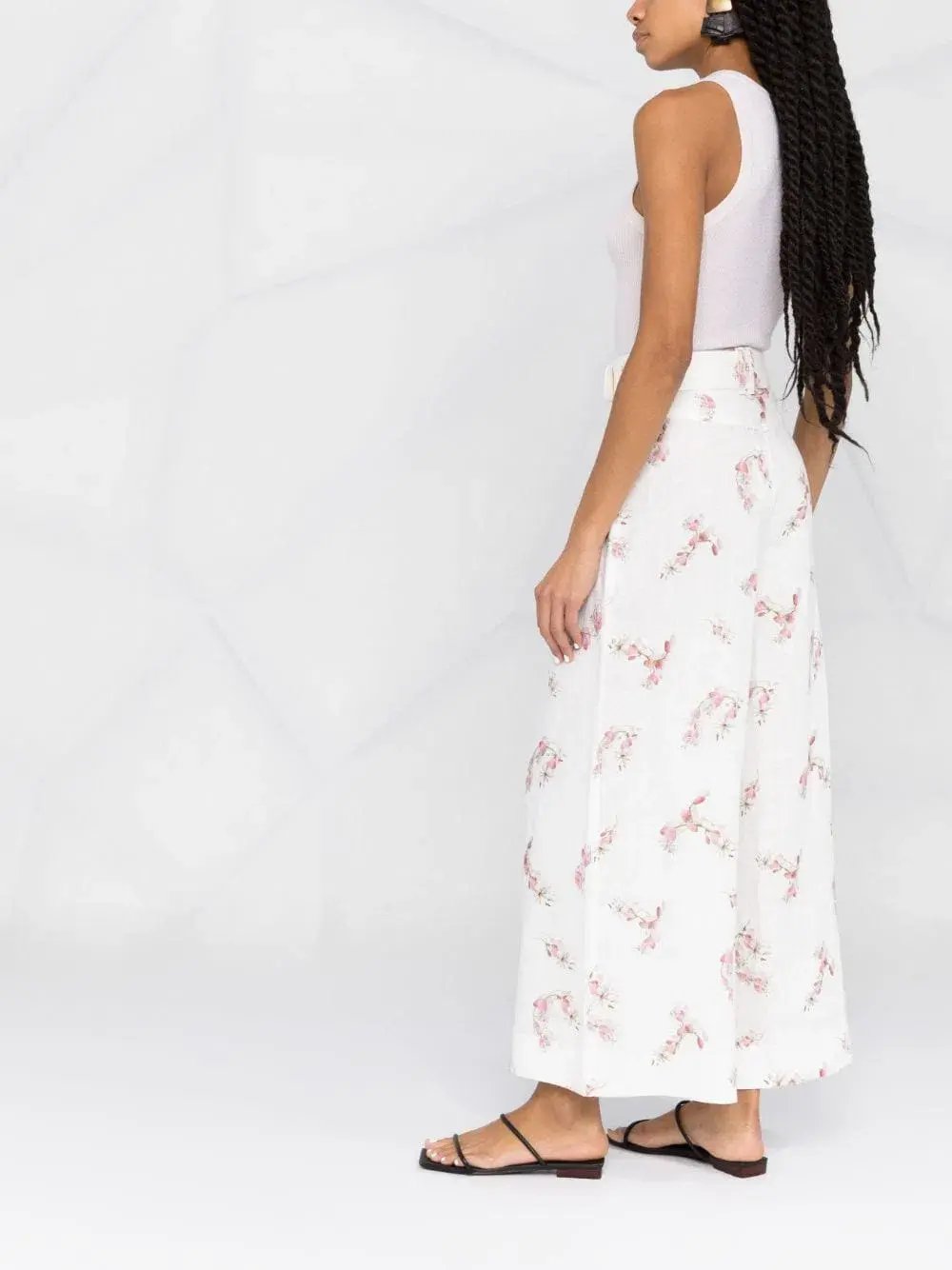 Zimmermann Dancer Wide Leg Belted Trousers White Floral Size 0 / Au 8 photo 3