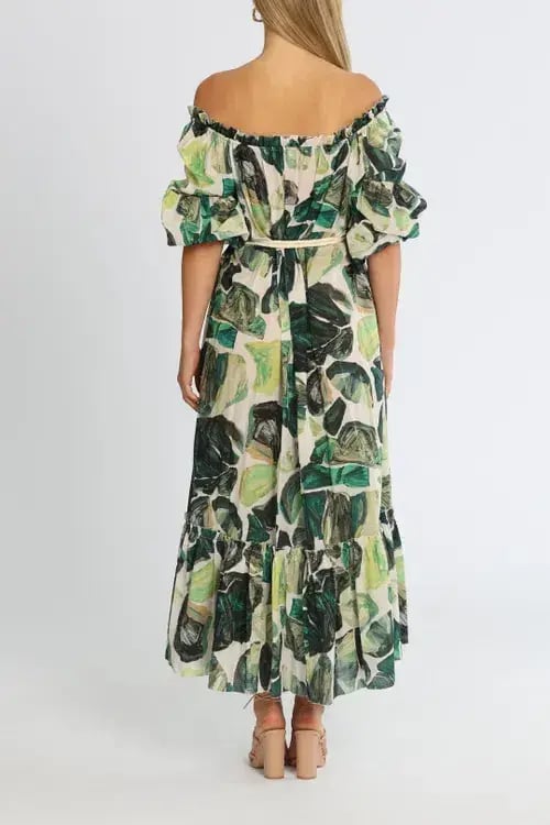 Alemais Siena Off Shoulder Abstract Poplin Dress Print Size 12 photo 3