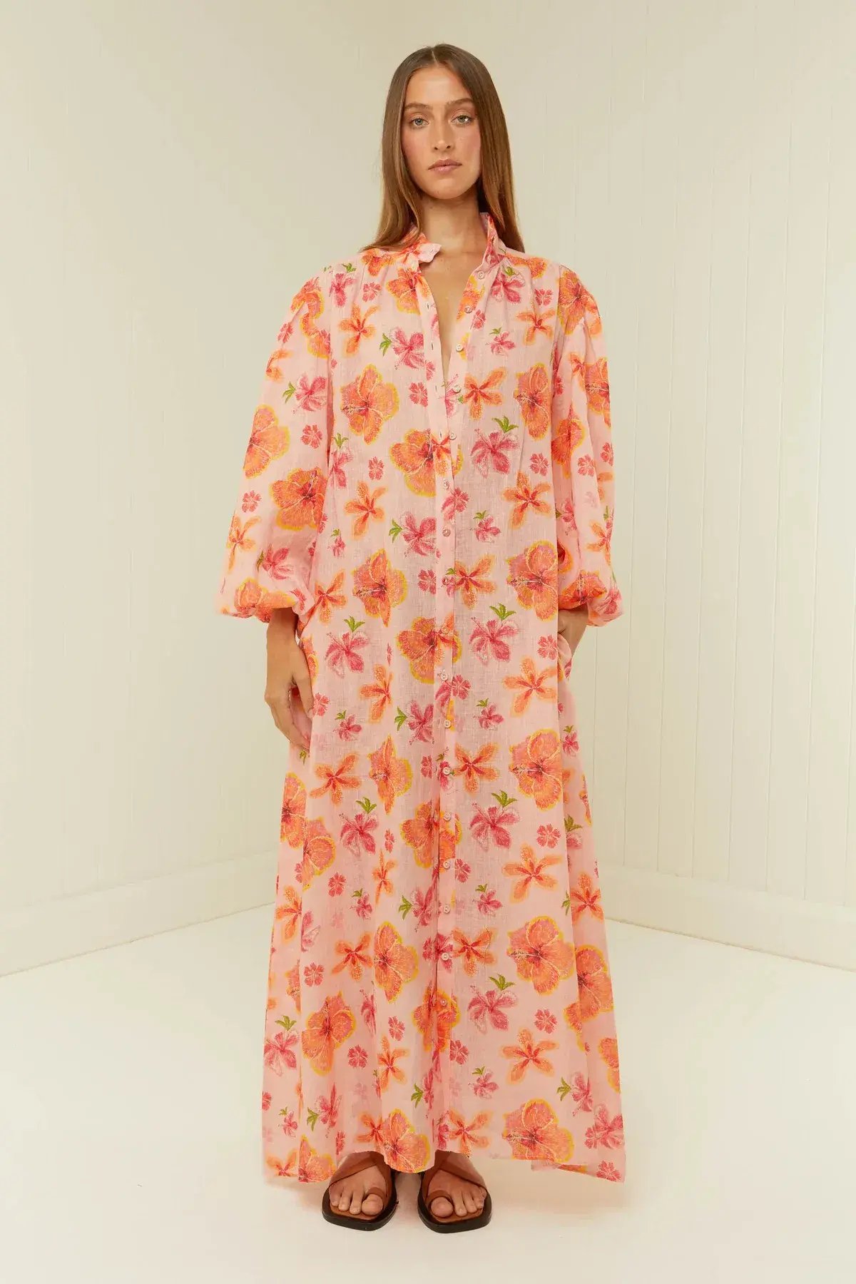 Palm Noosa Noddy Spanish Hibiscus Linen Maxi Dress Floral Size 12 photo 5