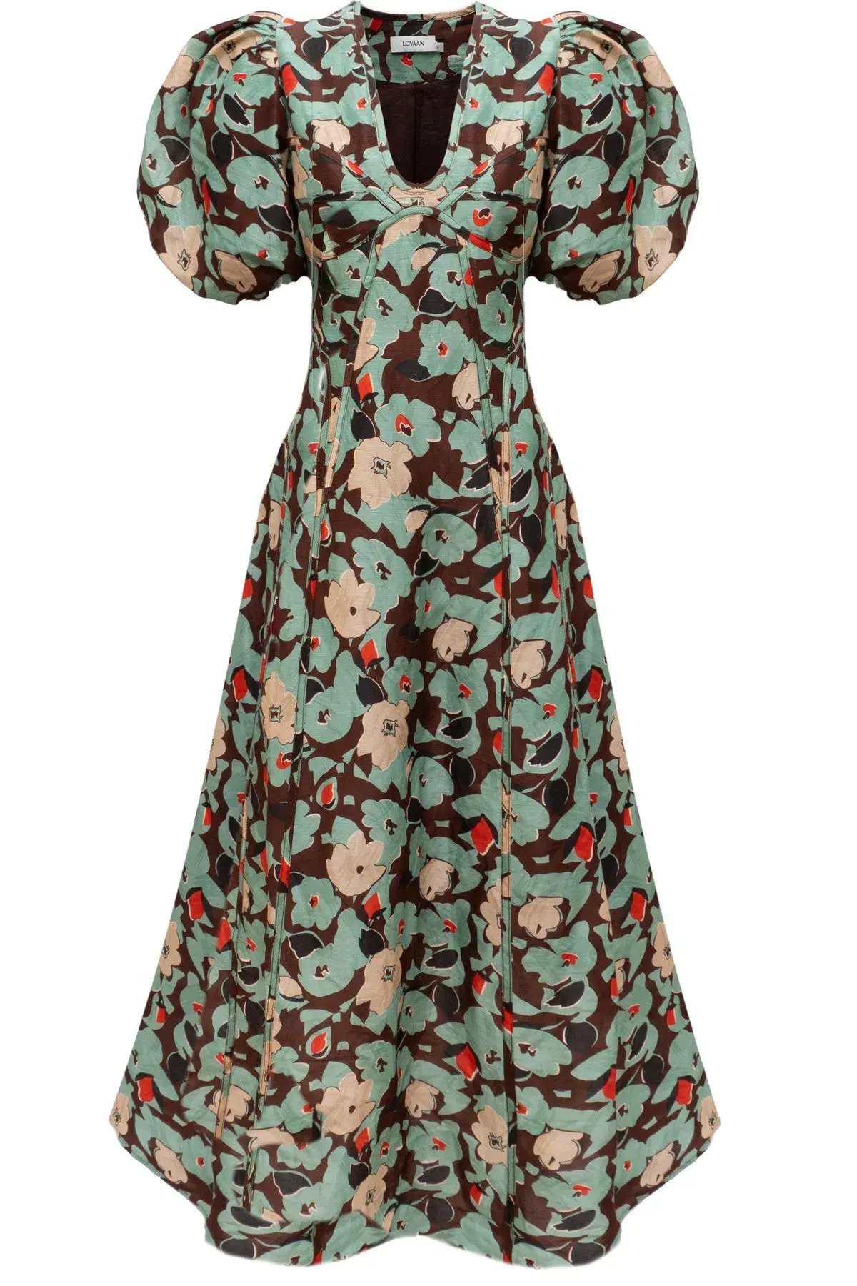 Lovaan Adeline Silk Linen Green Floral Size 8 photo 6