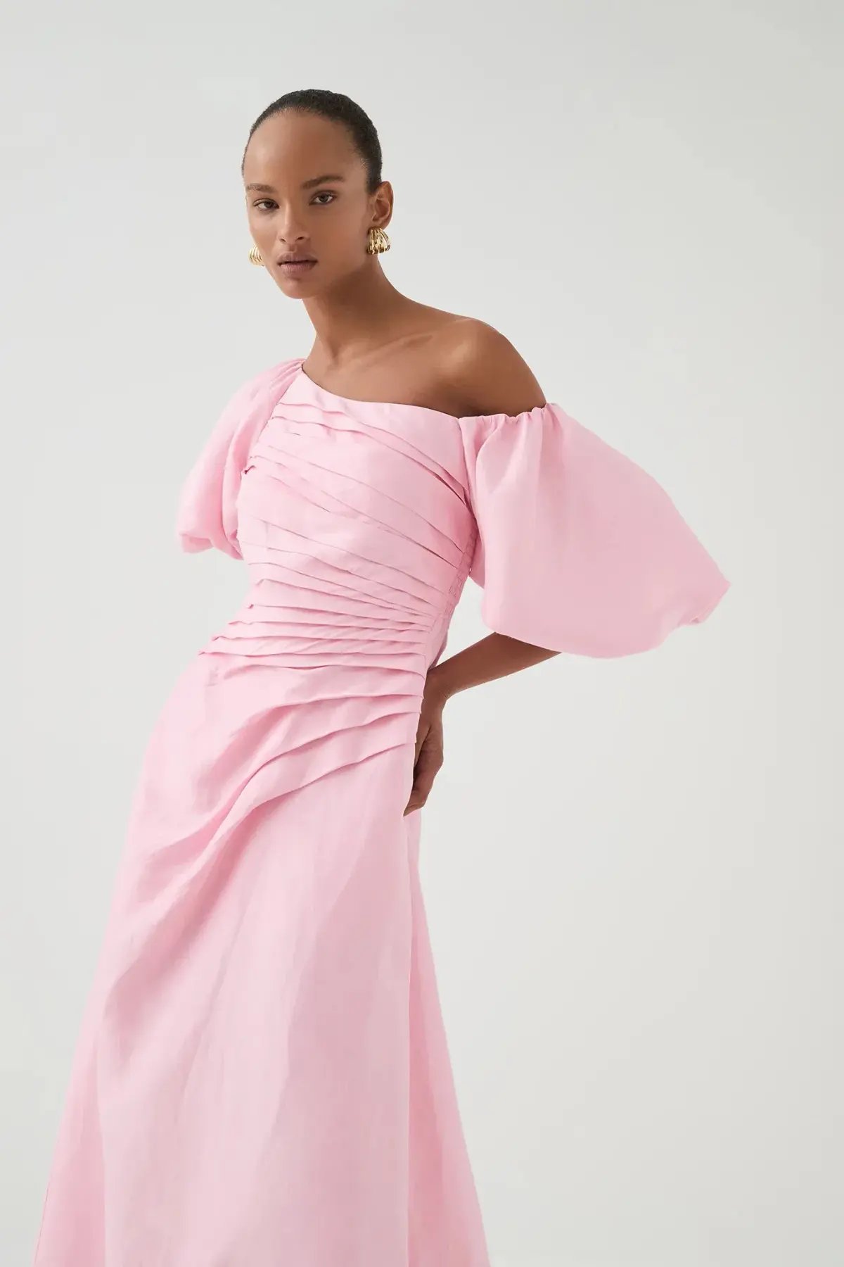 Aje Cadence Ruched Midi Dress / Pink / Size 16 photo 6