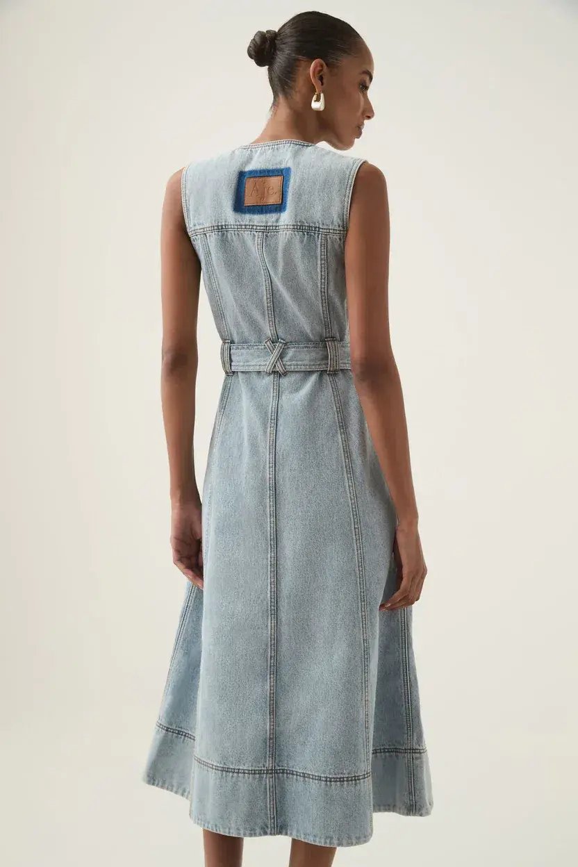 Aje Aura Denim Midi Dress Size 8 photo 5