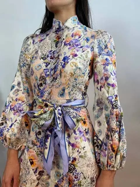Zimmermann The Tama Belted Mini Dress in Diamond Splice Floral Size 0P / AU 6P photo 5