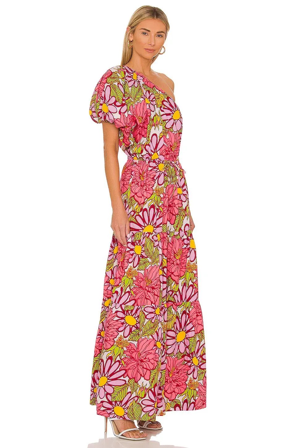 SWF Frida One Shoulder Puff Sleeve Maxi Dress Floral Size L / AU 14 photo 2