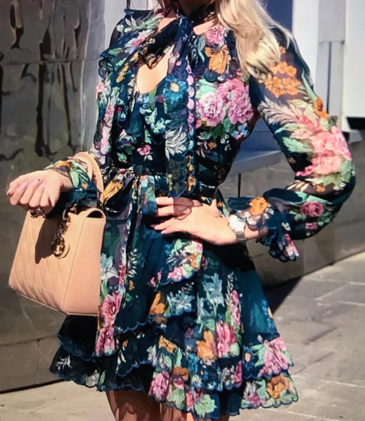 Zimmermann Wavelength Scallop Ruffled Wrap Around Mini Dress Teal Daphne Floral Print Size 1 / AU 10 photo 3