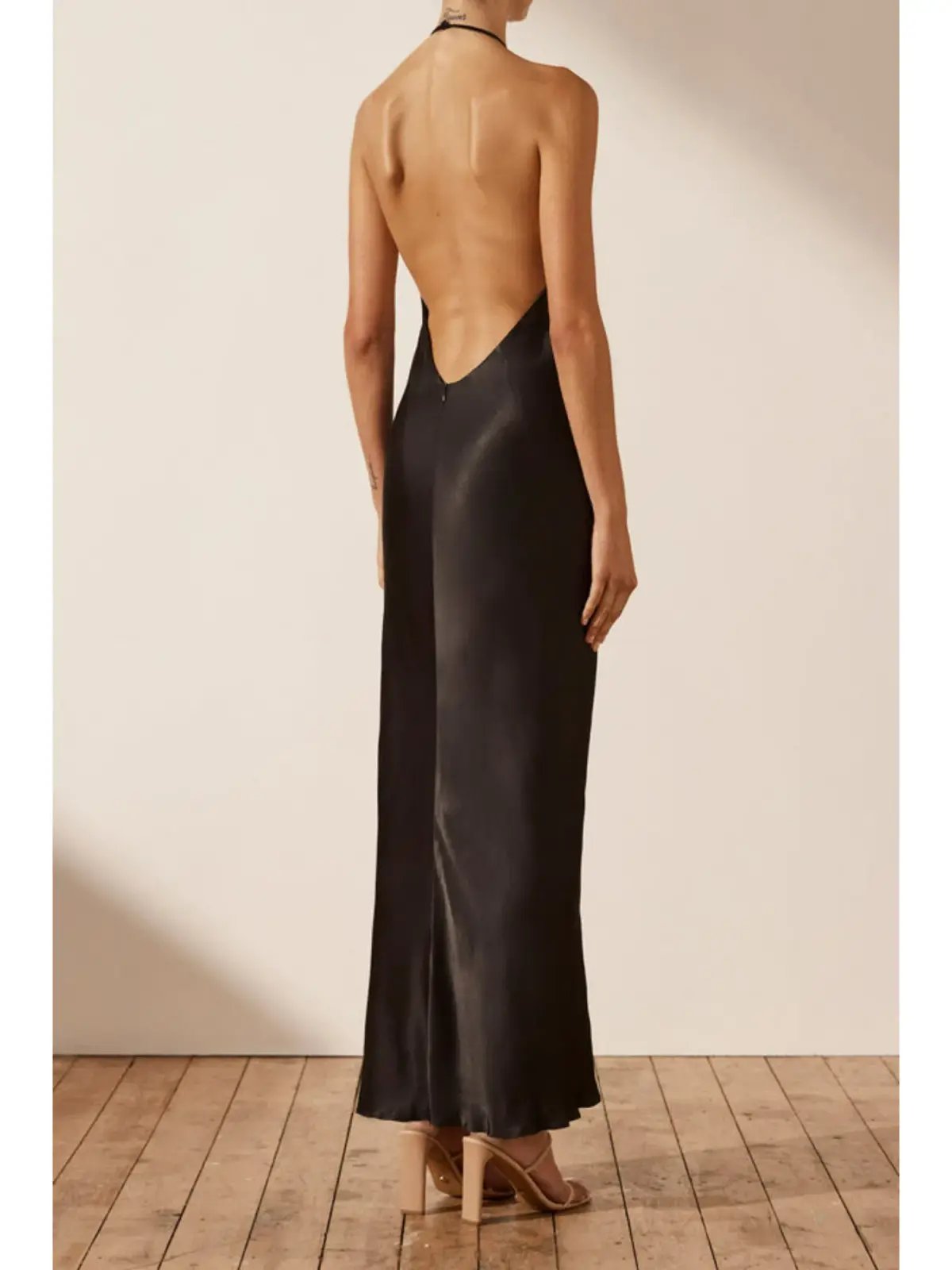 Shona Joy La Lune Low Back Halter Neck Midi Dress Black Size AU 10 photo 3