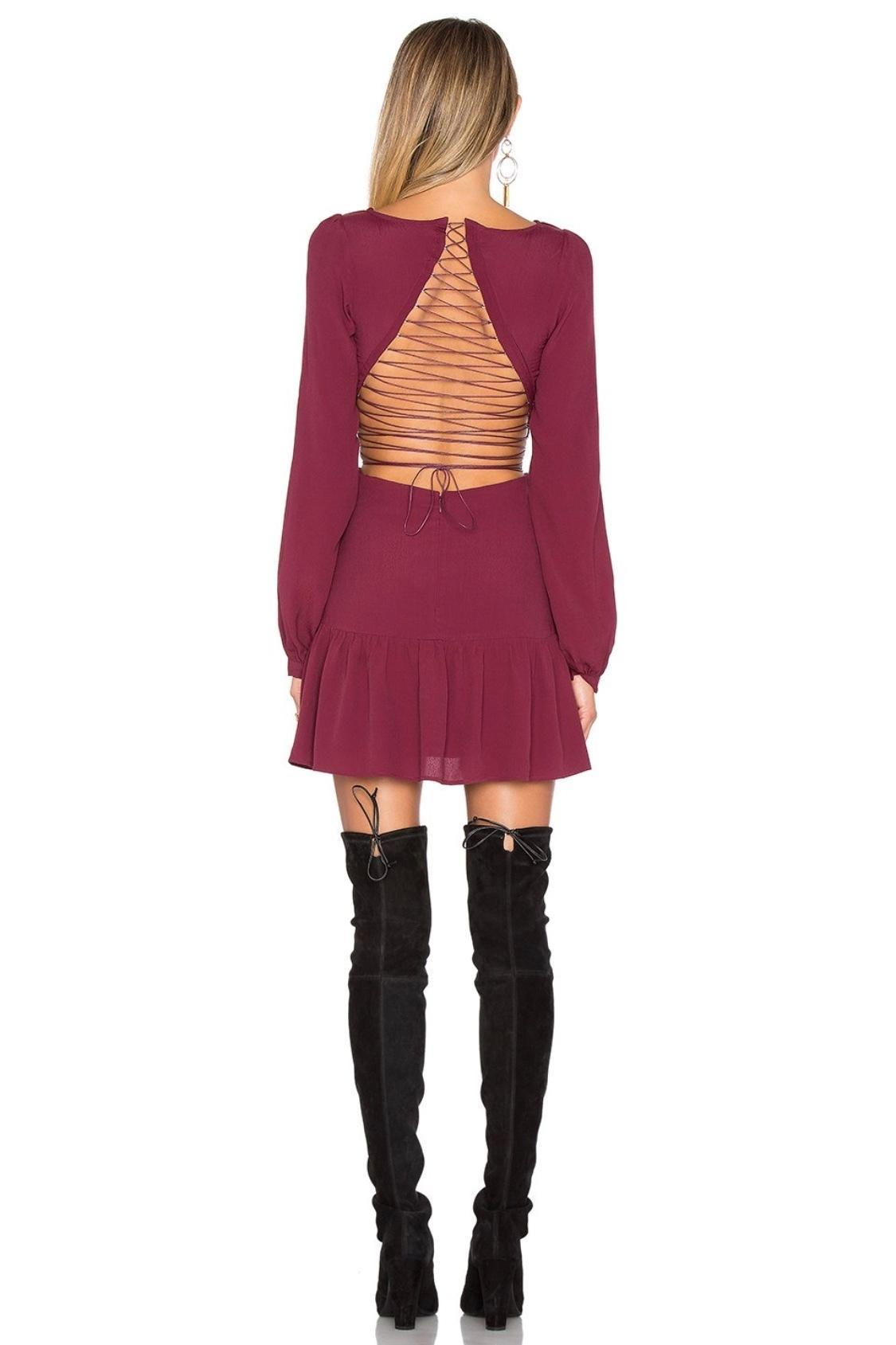 For Love & Lemons X REVOLVE Lace Up Dress in Wine size XS photo 2