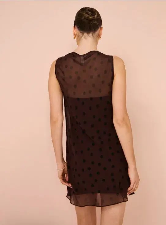 Bec & Bridge Turner Boatneck Mini  Sheer Spot Dress In Chocolate/Black Size 10 photo 3