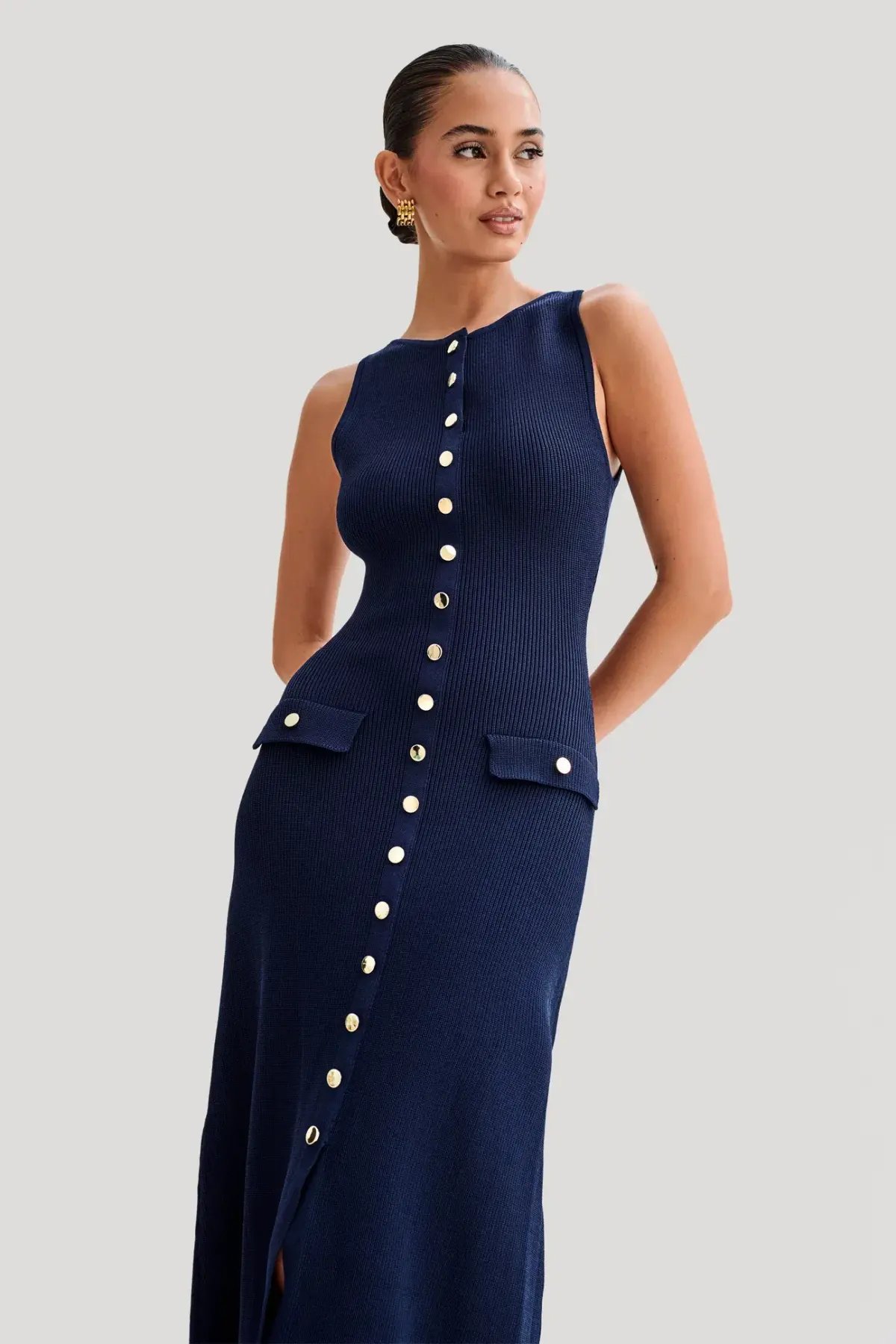 Meshki Sawyer Sleeveless Buttoned Maxi Dress Navy Size 10 photo 2