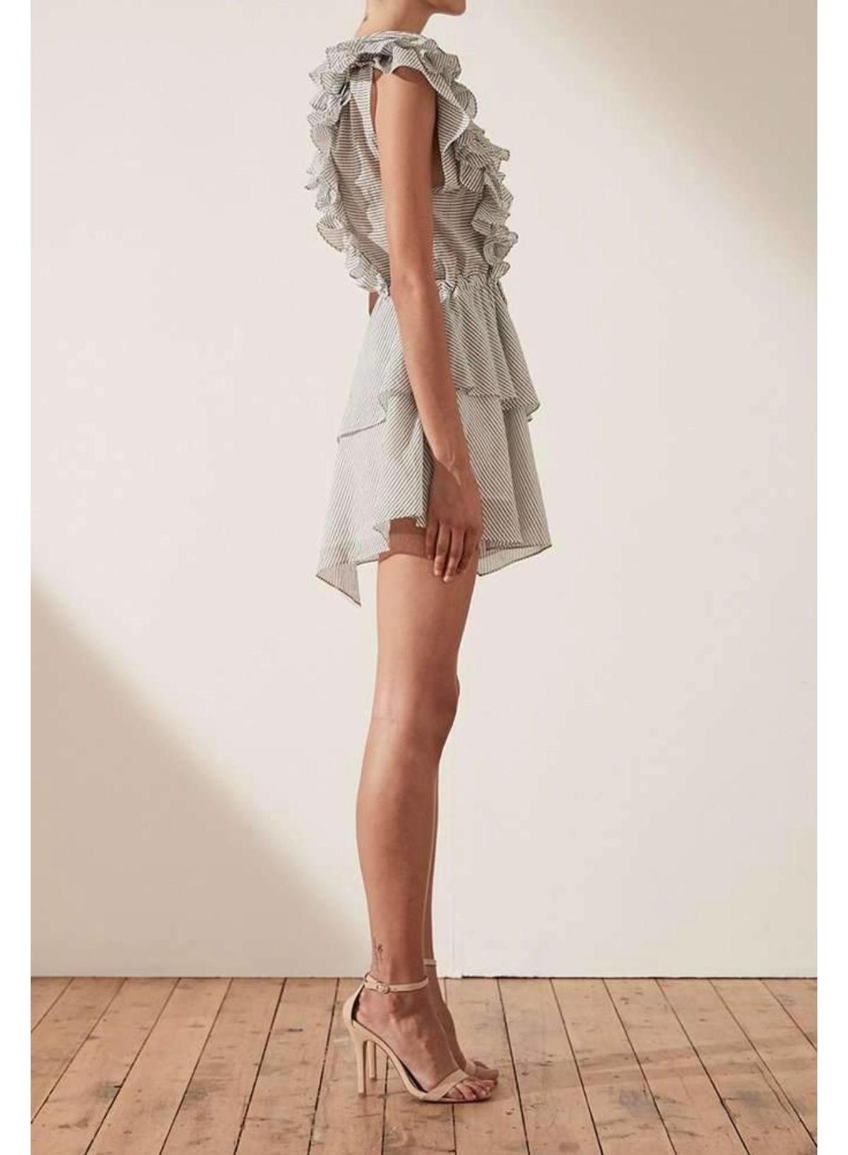 Shona Joy Rye Ruffle Drawstring Mini Dress Blue Size 6 photo 2