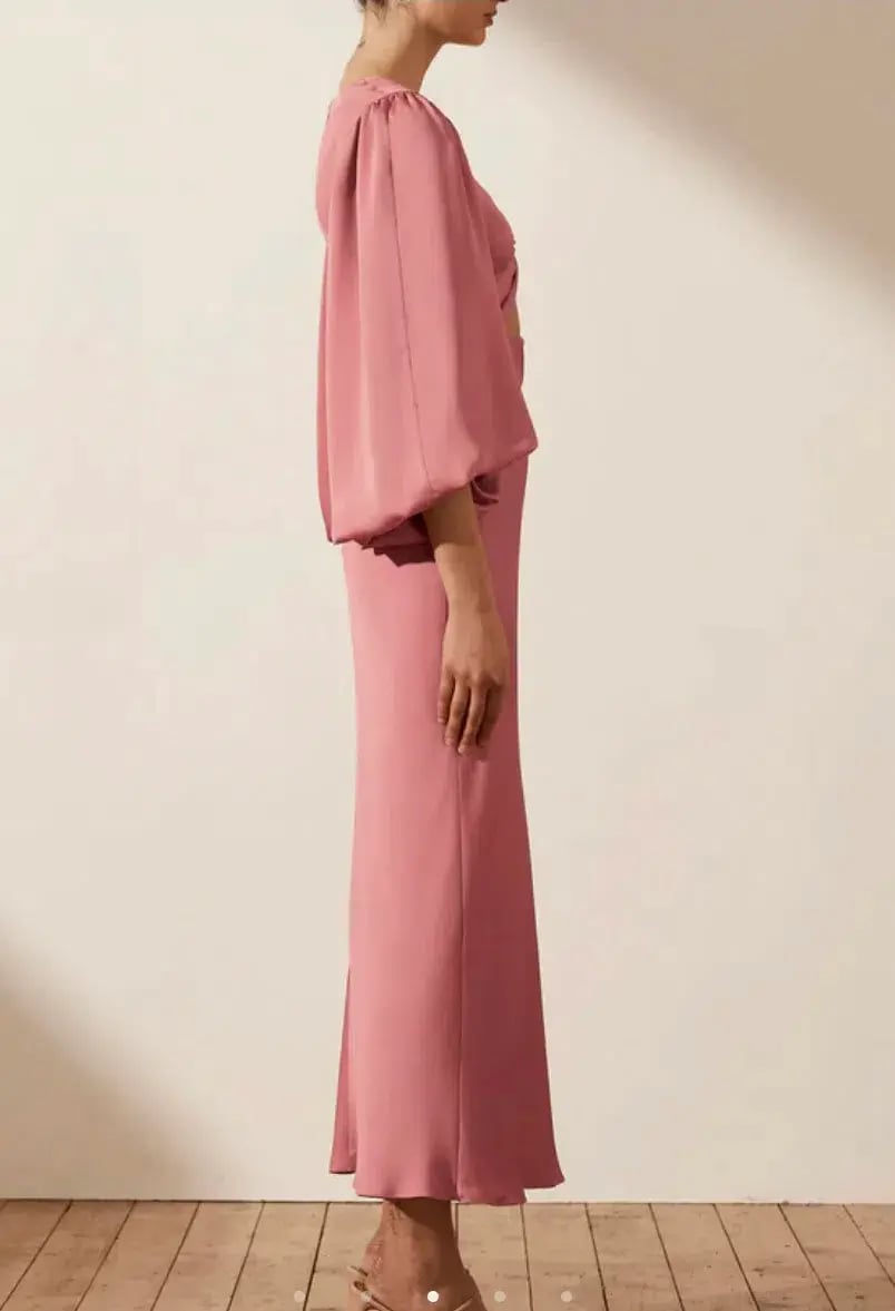 Shona Joy Luxe Twist Front Balloon Sleeve Midi Dress Dusty Pink Size 14 photo 3