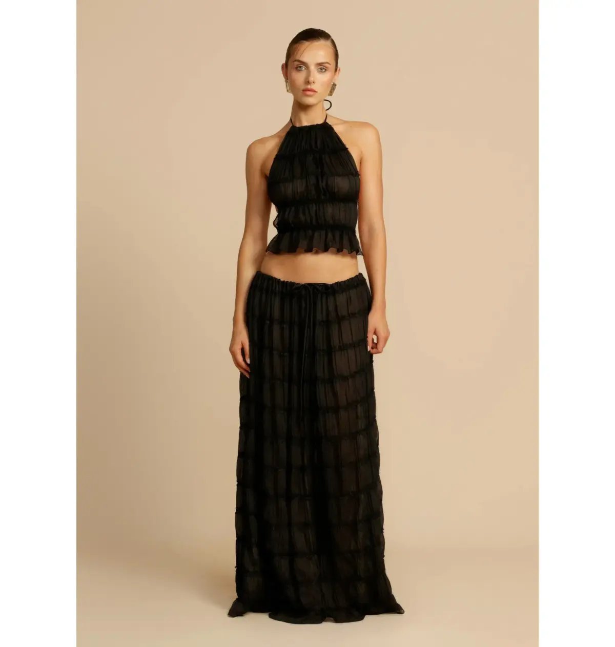 Arcina Ori Juliette Halter Top and Maxi Skirt Set in Black Size Small / AU 8 photo 2