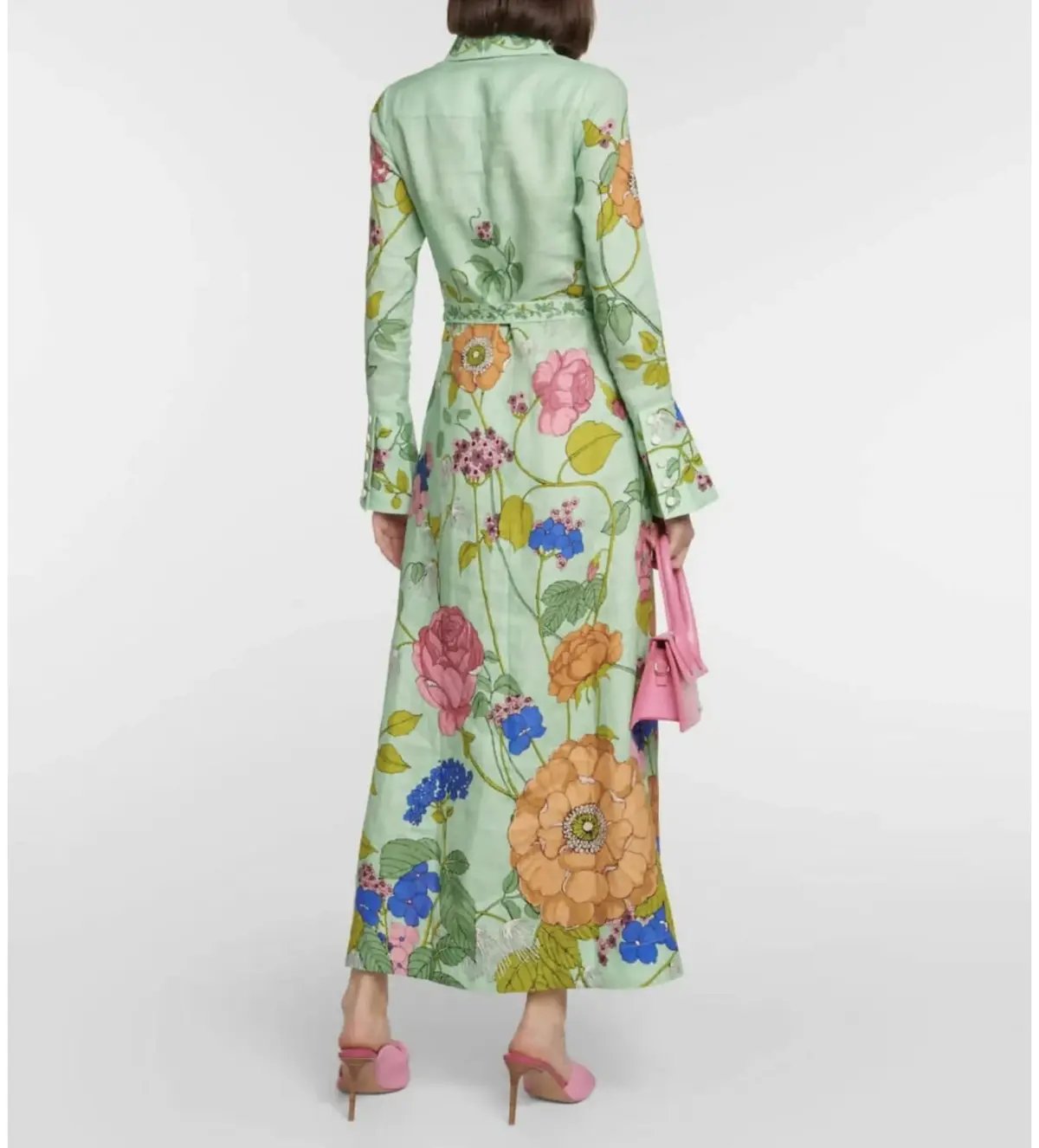 Alemais Olivia Floral Linen Maxi Shirt Dress Green Size 16 photo 6