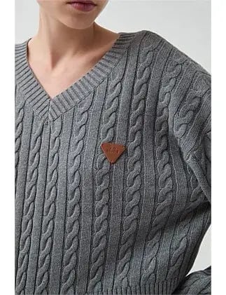 Aje Studio Naia Cropped Cable Knit Jumper Grey Size 6 photo 3