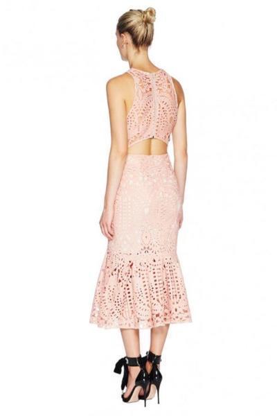 Lover Harmony Cut Out Midi Dress - Pink Lace Size 6 photo 2
