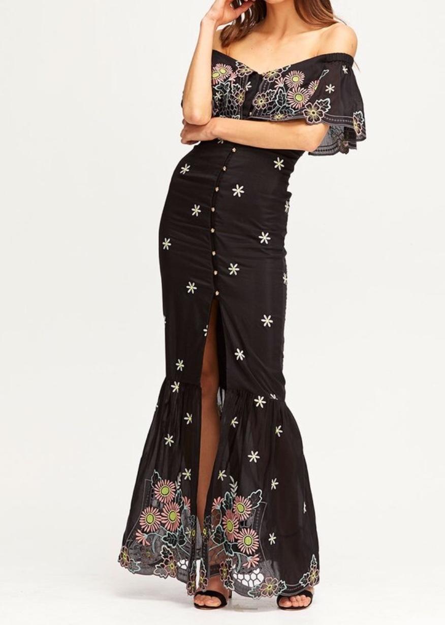 Alice McCALL Honeycomb Daisy Black Embroidered Maxi Dress Size 10 photo 2
