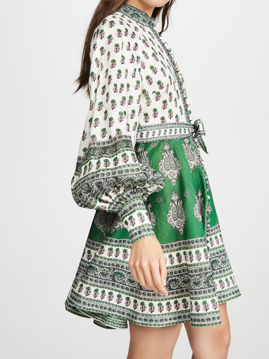 Zimmermann The Amari Emerald Buttoned Mini Dress in Green Paisley Size 6 photo 3