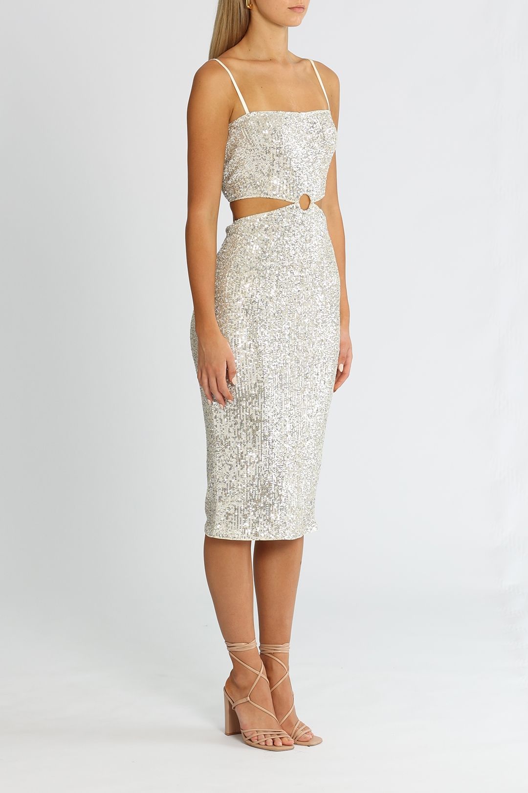 Cut Out Sequin Midi Dress - Silver photo 2