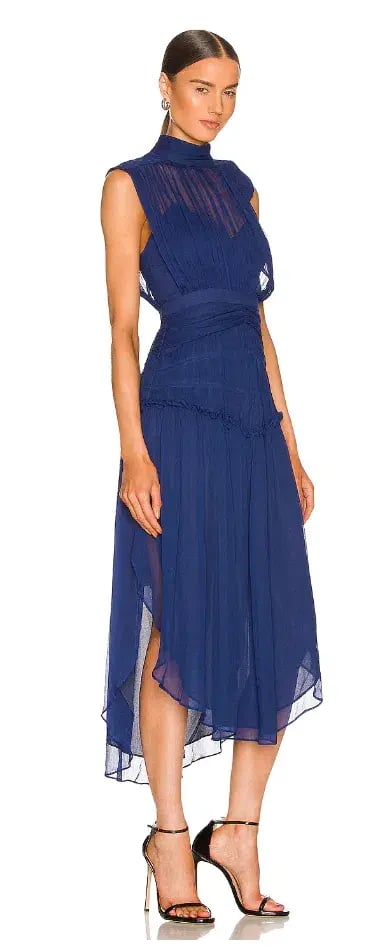 Shona Joy Safira Blue Pleated Chiffon Dress Blue Size 12 photo 2