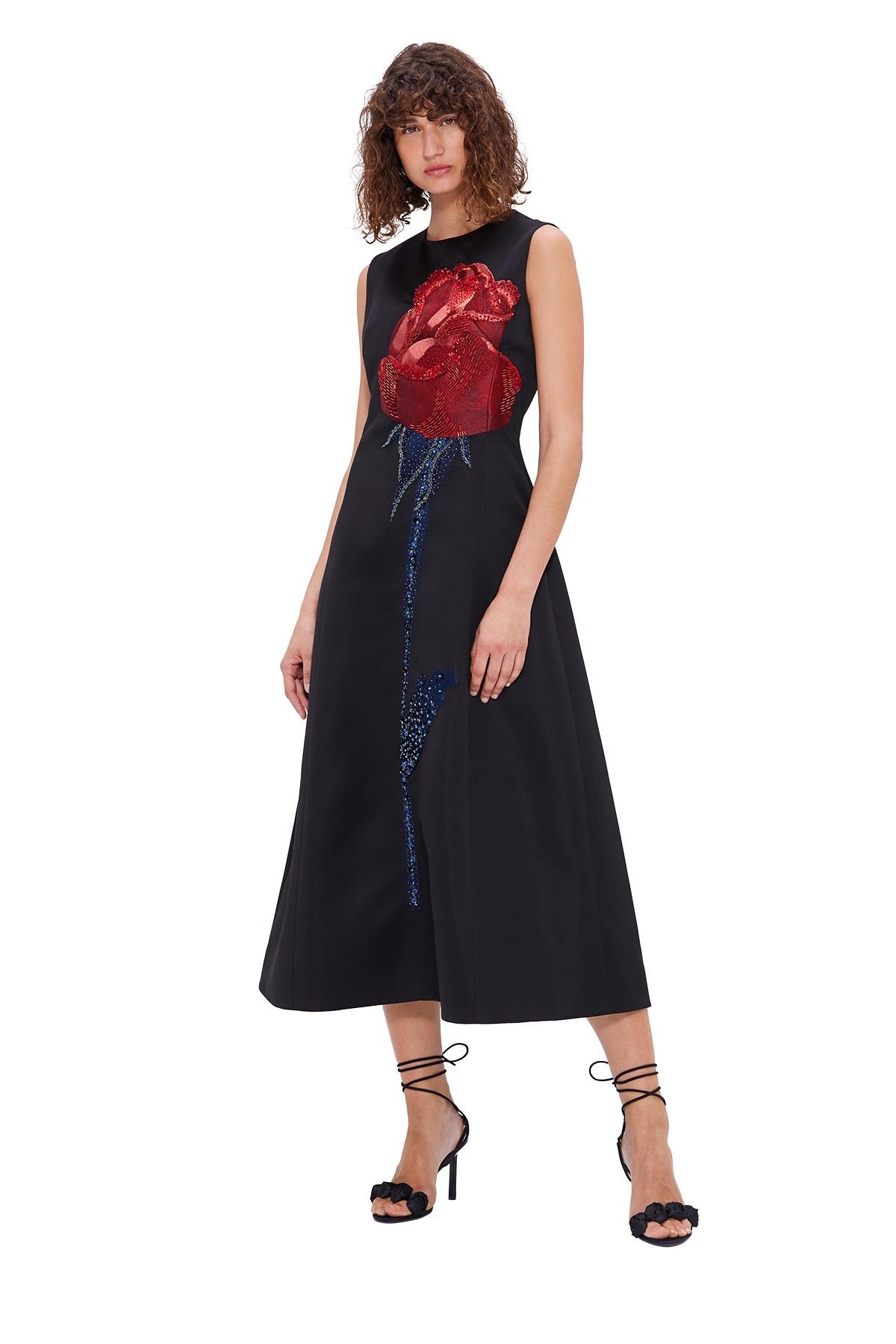 LEO LIN CLEO EMBELLISHED SLEEVELESS MIDI DRESS - ROSE PRINT photo 5