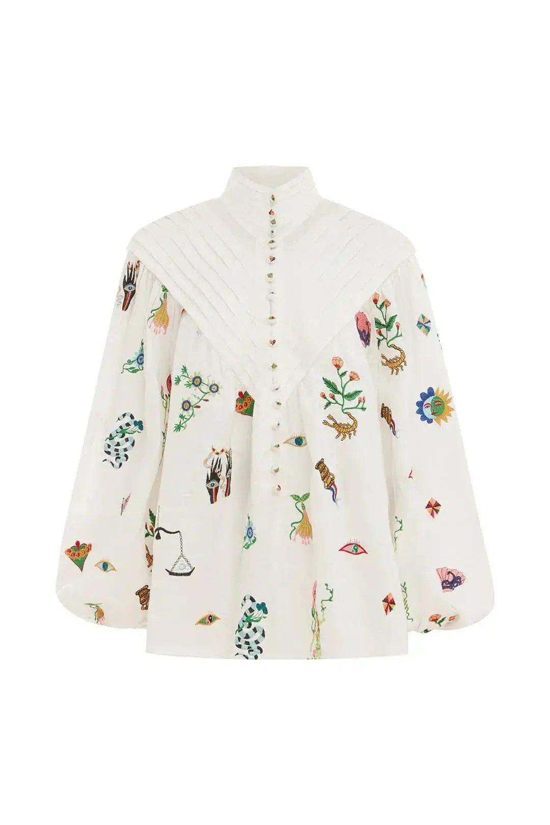 Alemais Atticus Embroidered Shirt and Skirt Set Cream Multi Size 12 photo 5