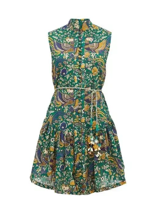 Zimmermann Edie Drop Waist Mini Dress Green Size AU 8 photo 4