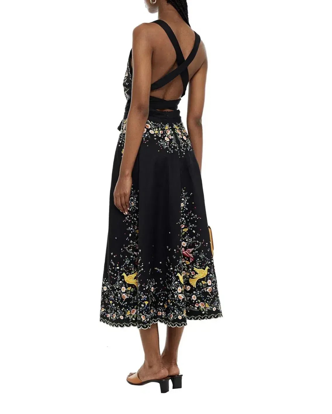 Zimmermann Carnaby Open Back Embroidered Linen Midi Dress Black Size 1 / Au 10 photo 2