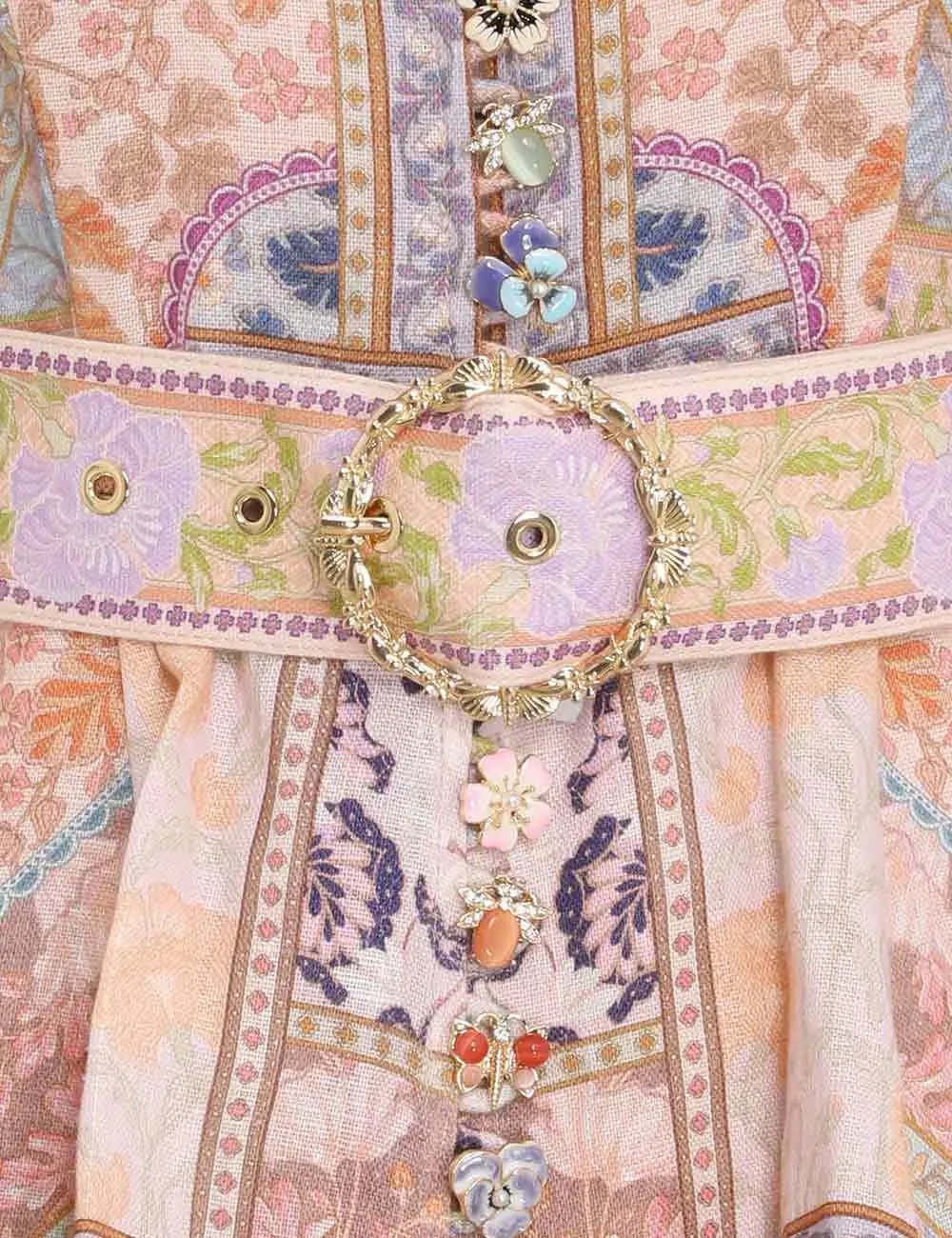 Zimmermann Stargazer Kaleidoscope Buttoned Mini Dress Multi Swirl Floral Print Size 2 / AU 12 photo 3
