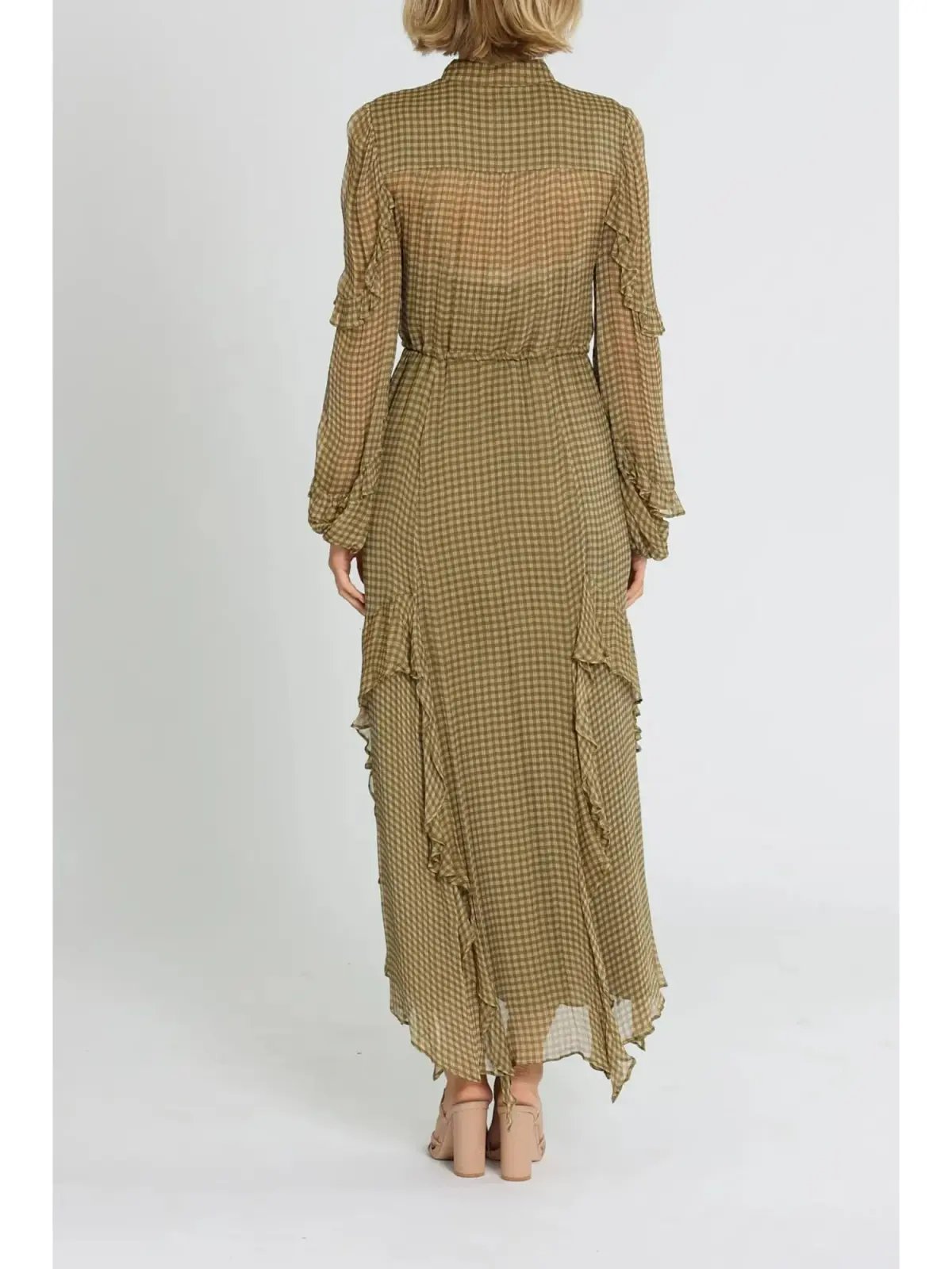 Shona Joy Eleonora Drawstring Frill Midi Dress in Olive Size AU 6 photo 3