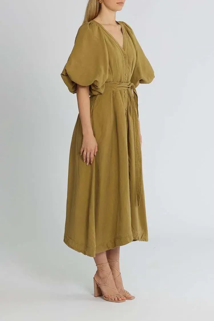 Aje Evermore Midi Dress Olive Green Size 8 photo 2